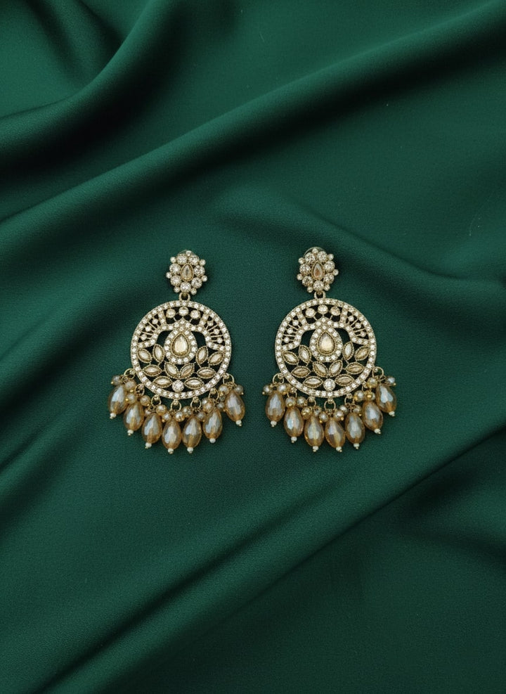 Circular Shaped Kundan &amp; Beaded Drop Earrings