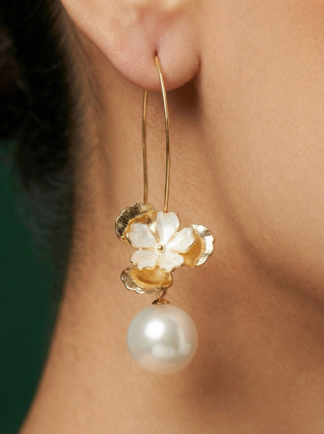 Floral with Pearl Korean Hoop Earrings
