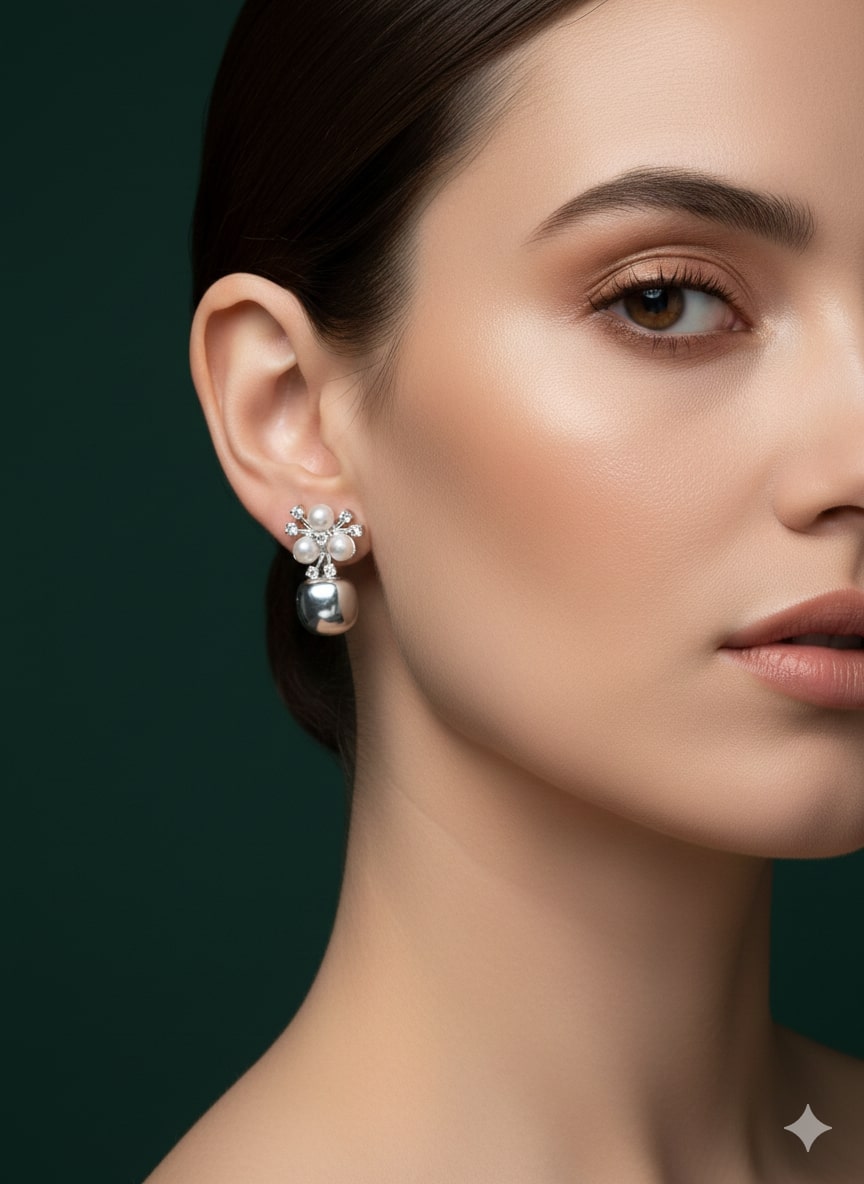 Silver Plated Pearls &amp; Beaded Studs