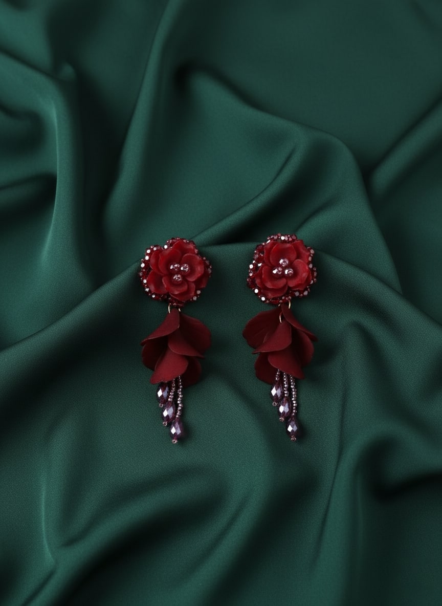Beautiful Rose Flower With Petals Drop Earrings