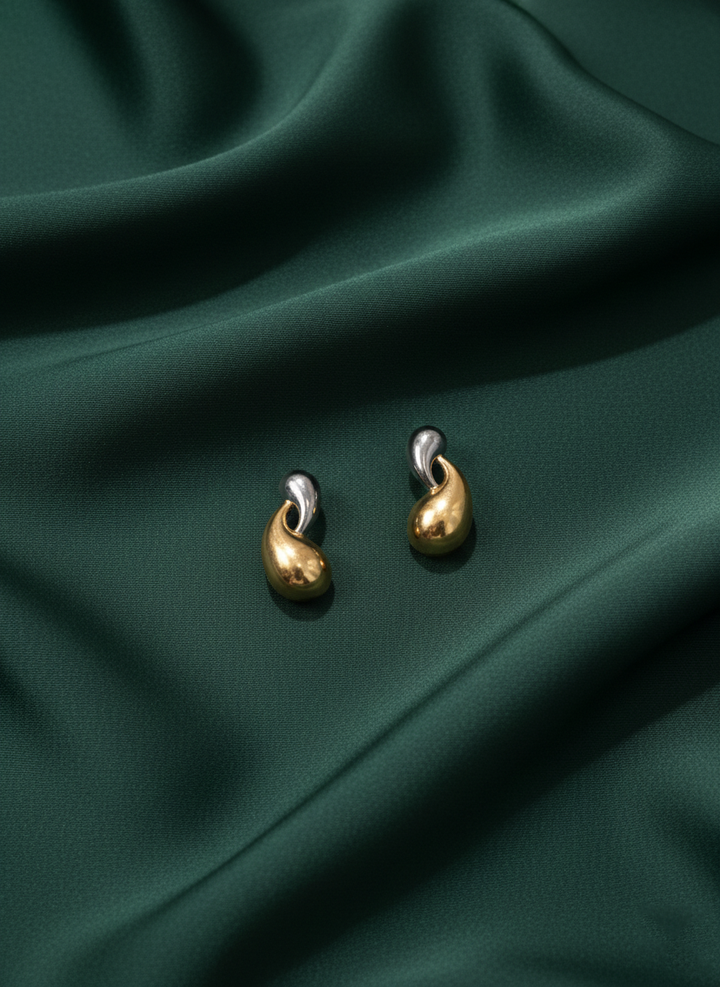 Beautiful Silver and Golden Teadrop Studs