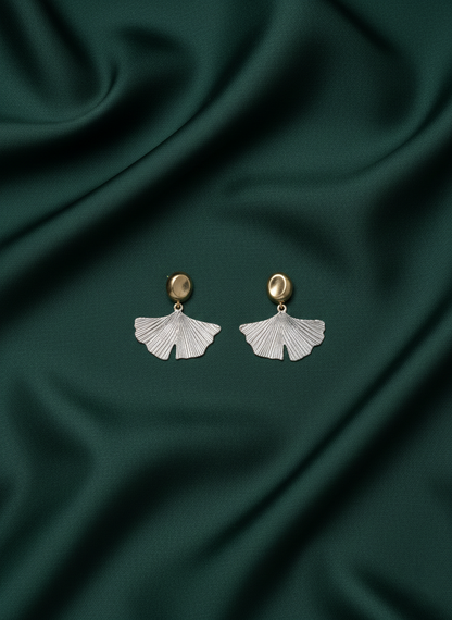 Fancy Golden Beads with Silver Petal Earrings