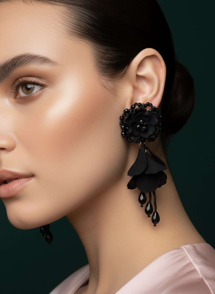 Beautiful Rose Flower With Petals Drop Earrings