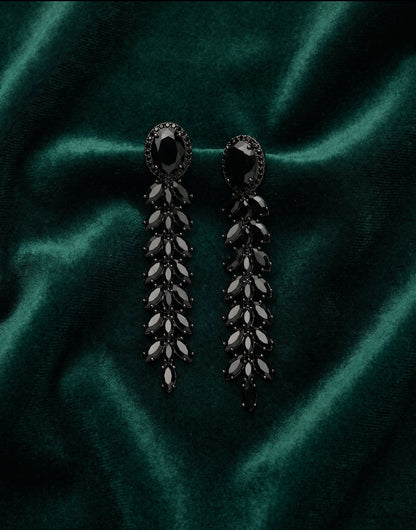 Fancy Black Beaded Drop Earrings