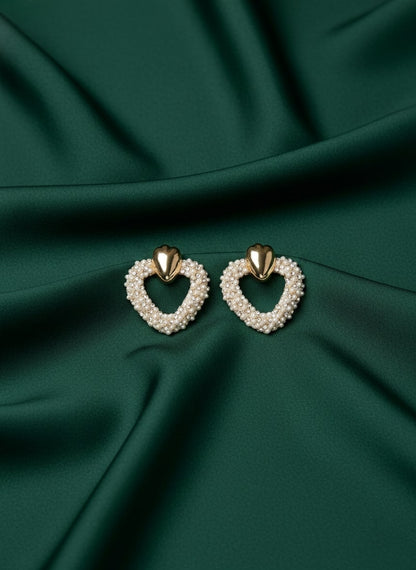 Unique Heart Shaped have with Pearls Earrings