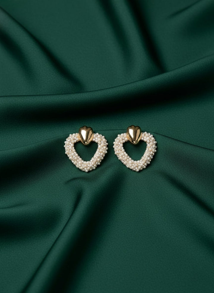 Unique Heart Shaped have with Pearls Earrings