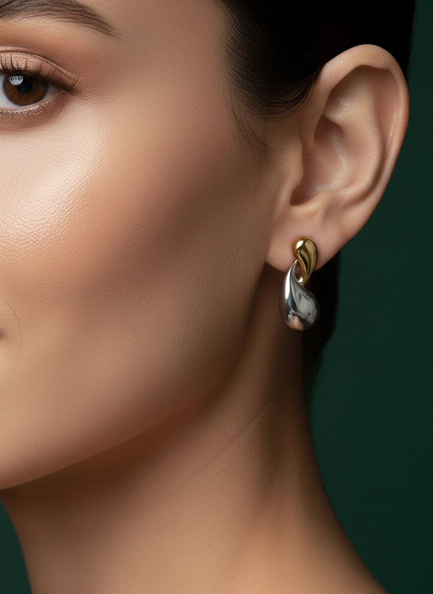 Fancy Gold &amp; Silver Drop Earrings