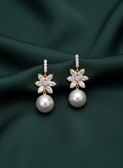 Classic Diamond with Hanging Pearl Earing