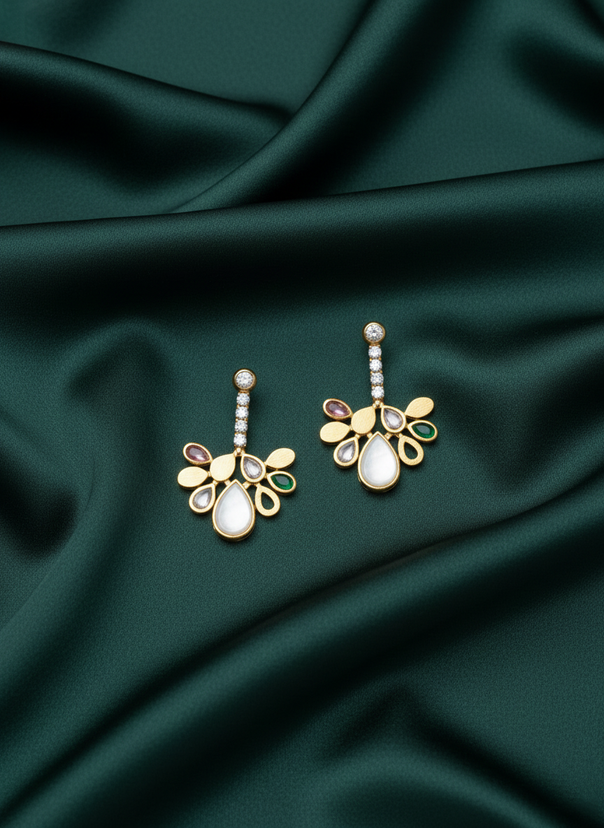 Artificial Diamond &amp; Beaded Drop Earrings