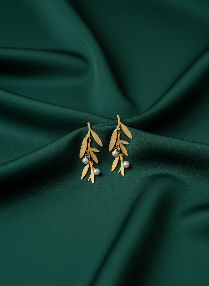 White Studs with Hanging Cherry Earrings