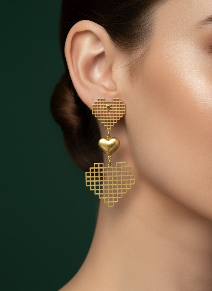 Golden Beautiful Heart Earrings