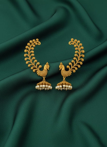 Beautiful Golden Peacock Design Jhumki Ear Cuff
