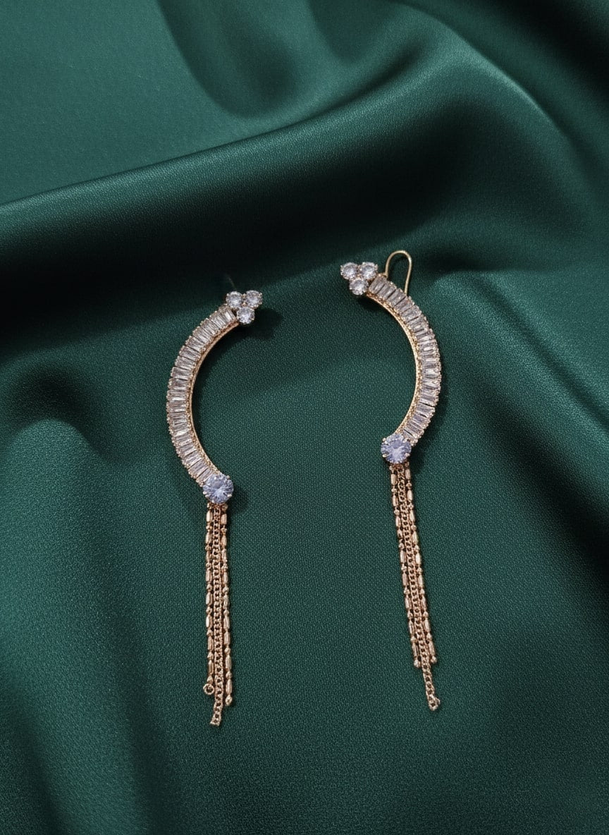Rose-gold American Diamond Ear Cuff with Tassels
