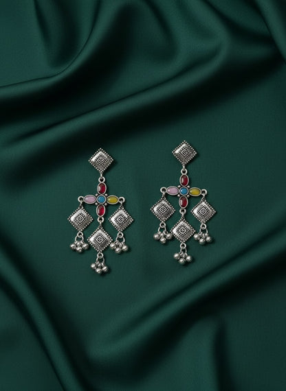 German Silver Oxidized Drop Earrings