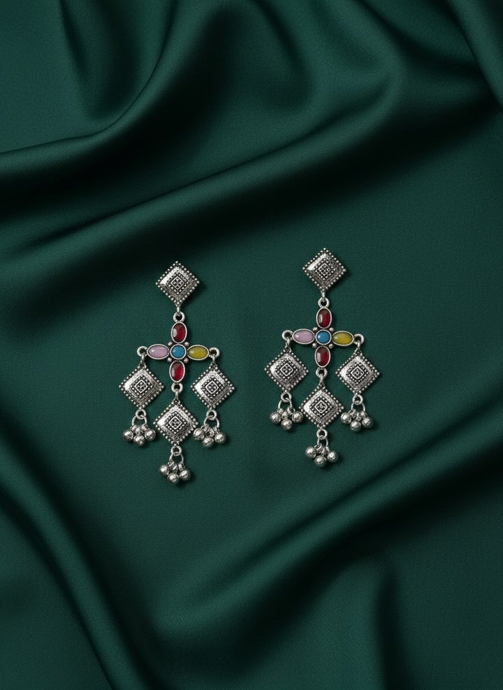 German Silver Oxidized Drop Earrings