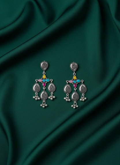 German Silver Oxidized Drop Earrings