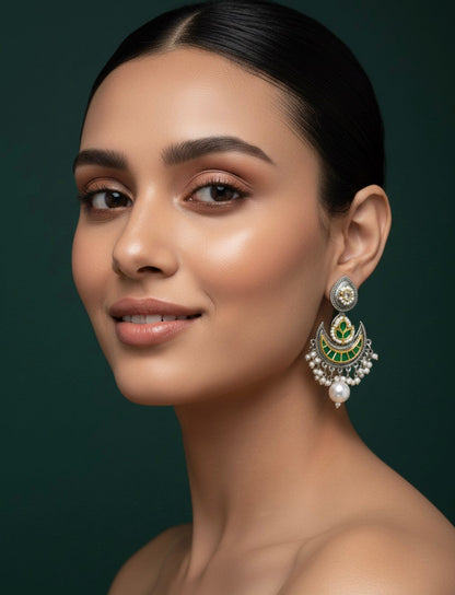 Women Gold & Oxidised Chand Bali Earing