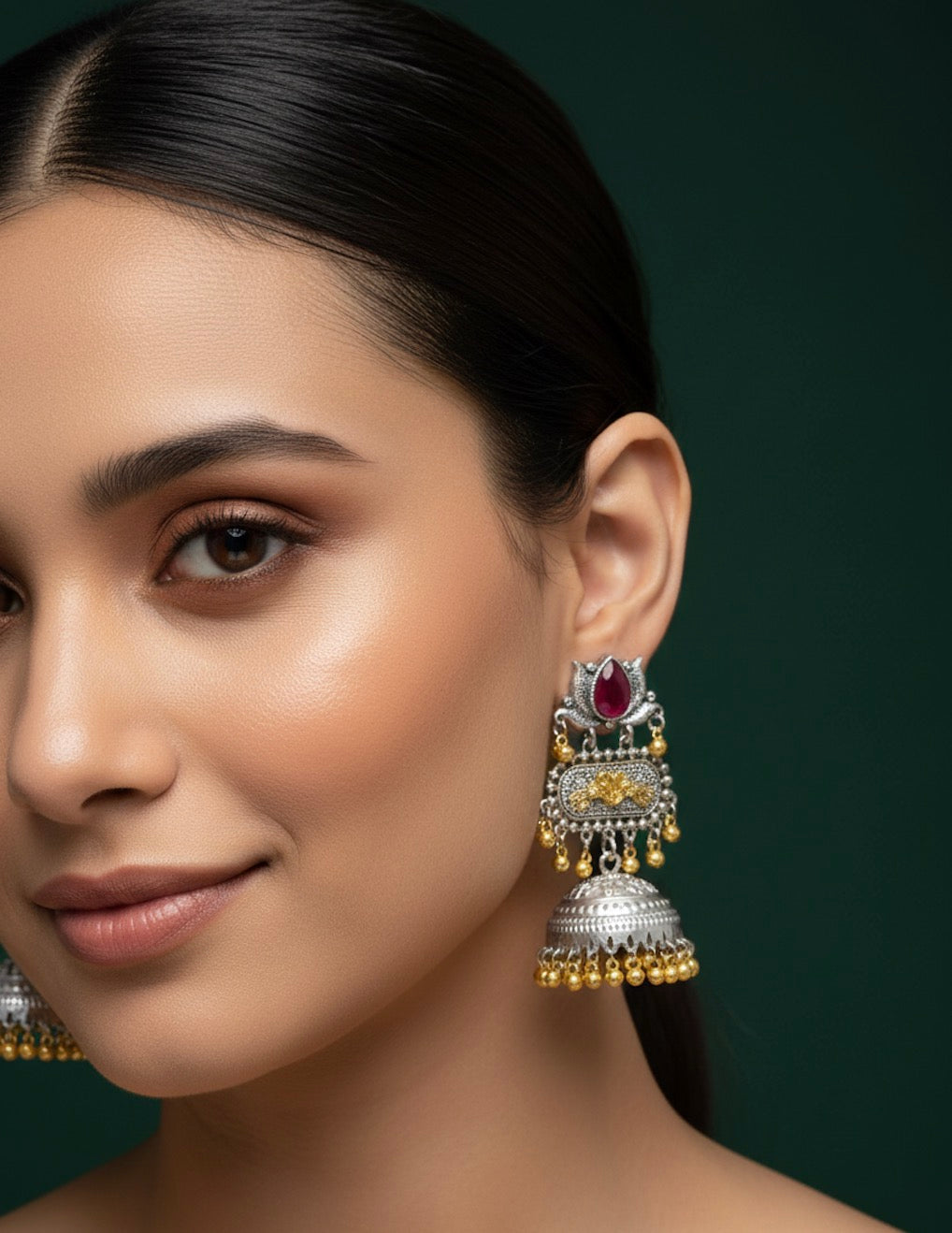 Women Oxidised Stone Jhumkas