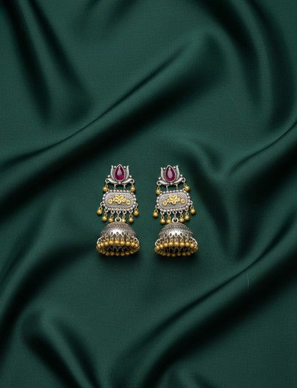 Women Oxidised Stone Jhumkas
