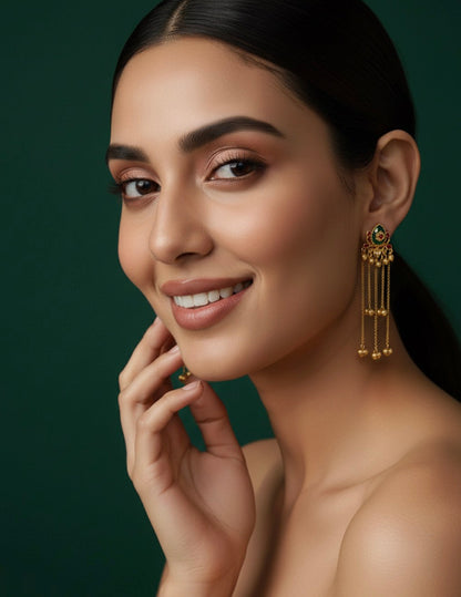 Women Gold Plated Meenakari Long Earing