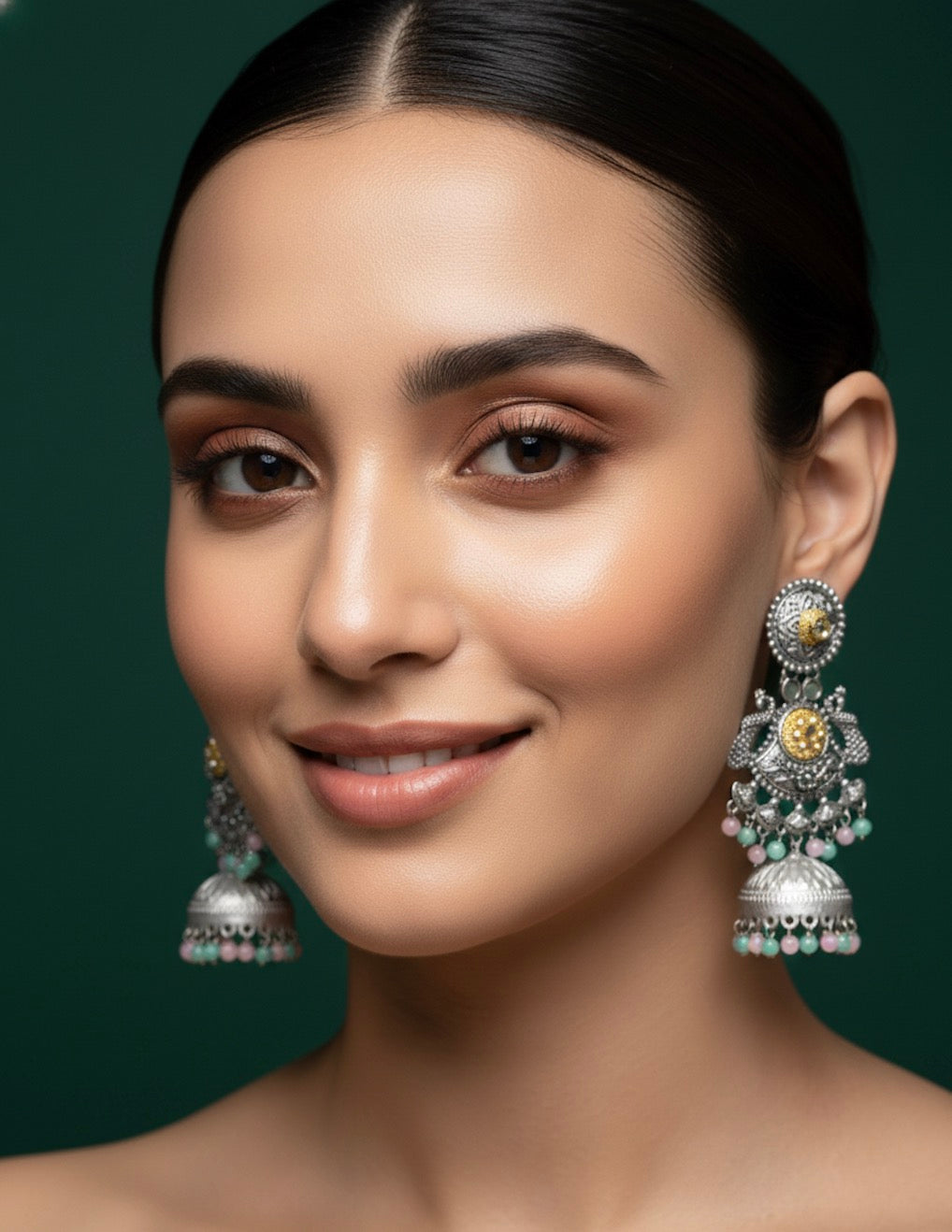 Women Oxidised Peacock Jhumka Studded With Stones