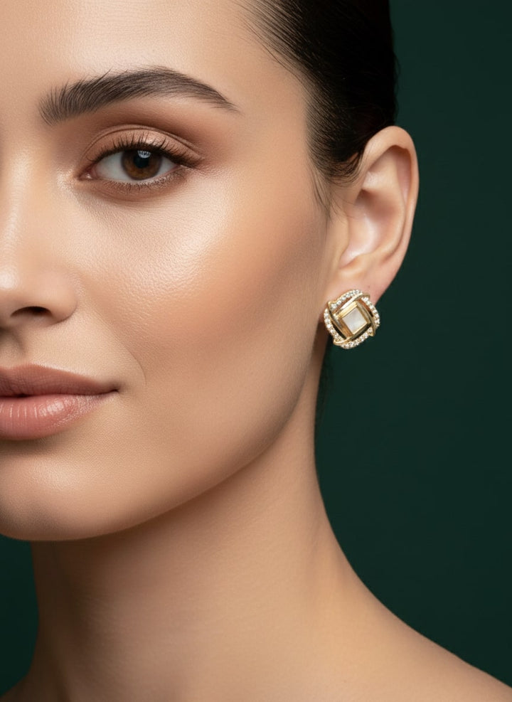 Beads &amp; Stone Square Shaped Studs