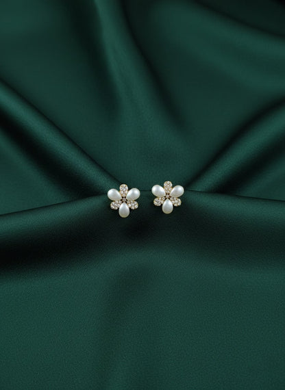 Artificial Diamond Beaded Flower Studs