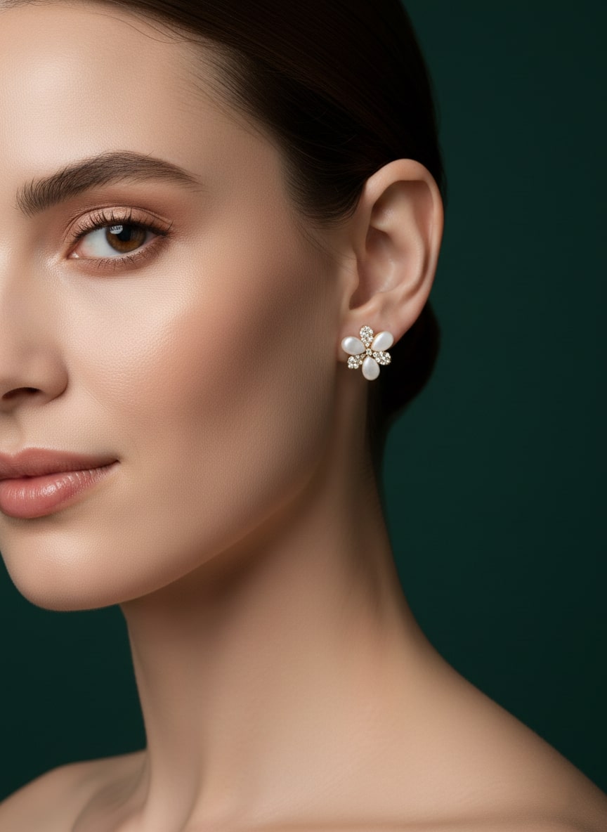 Artificial Diamond Beaded Flower Studs