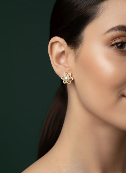 Beautiful Little Flower With Pearl Studs