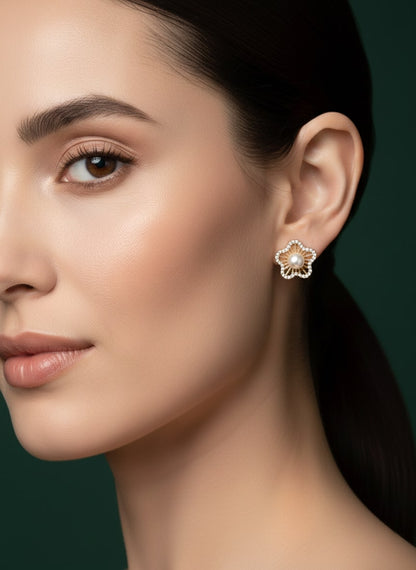 Little Flower With Pearl Studs