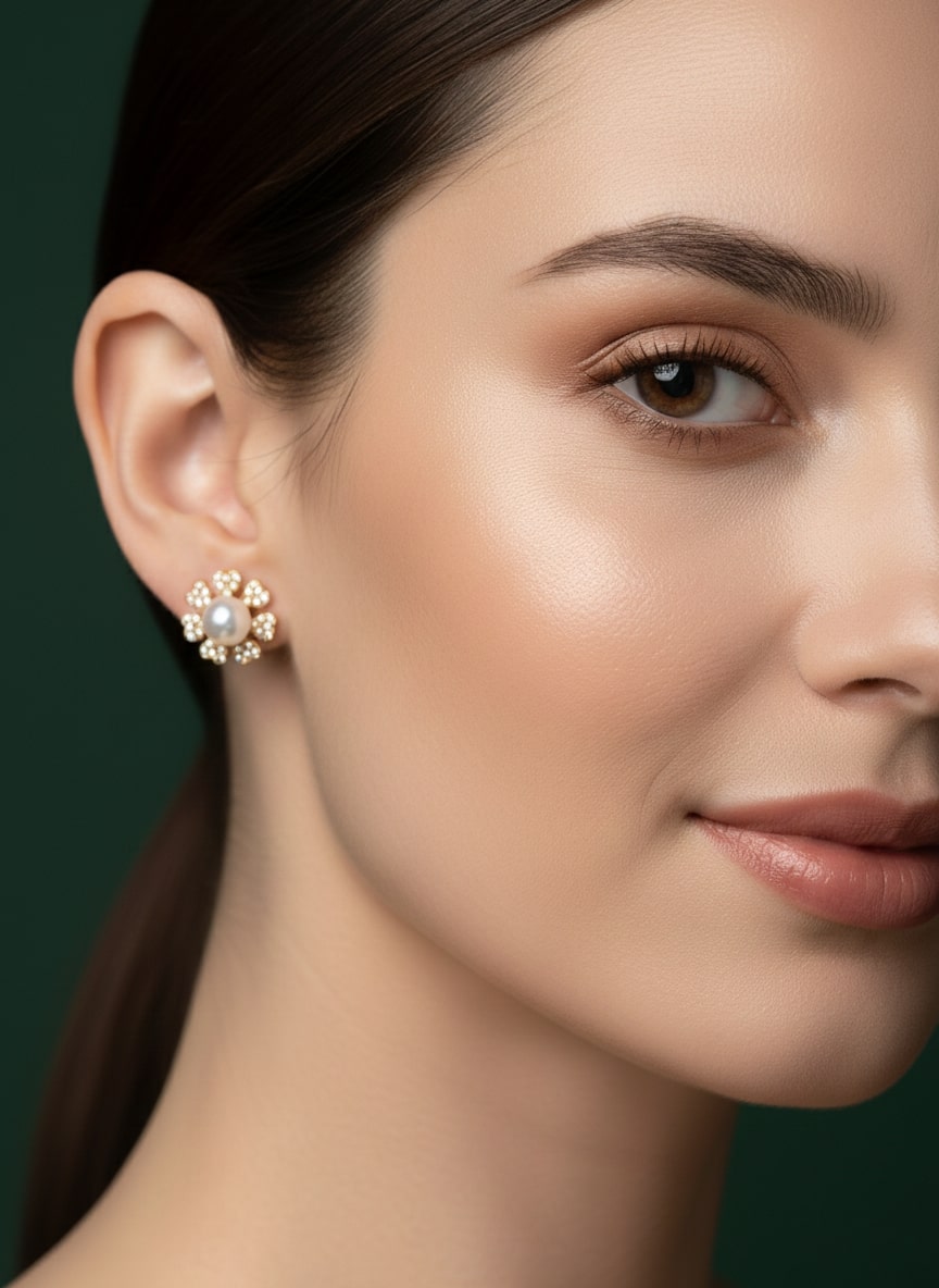 Fancy Little Flower With Pearl Studs