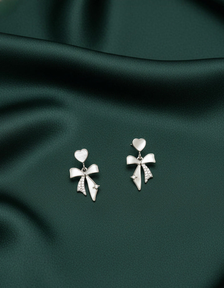 Beautiful Silver Plated Heart with bow Earrings