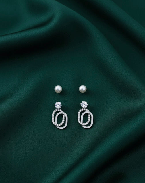 Pack of 2 Silver-plated Pearl Studs &amp; Earrings