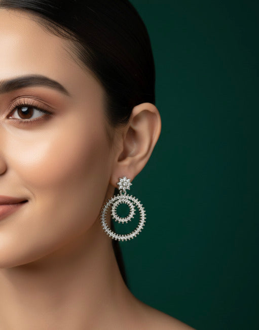 Silver Plated American Diamond Earrings