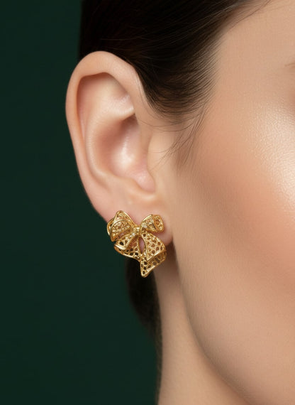 Golden Fancy Bow Style Studs