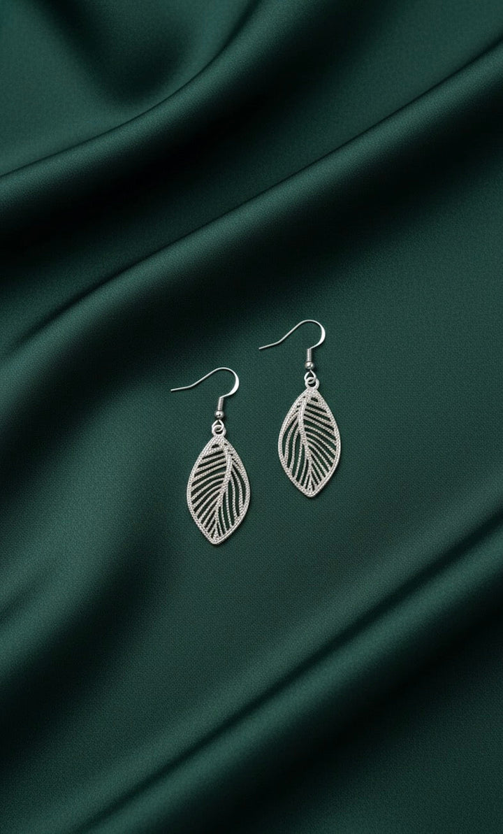 Silver Plated Unique Leaf Shaped Drop Earrings
