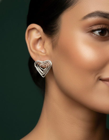 Silver Plated Heart Shaped Studs