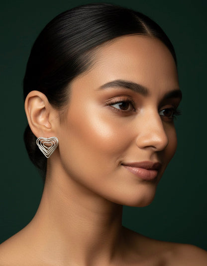 Silver Plated Heart Shaped Studs