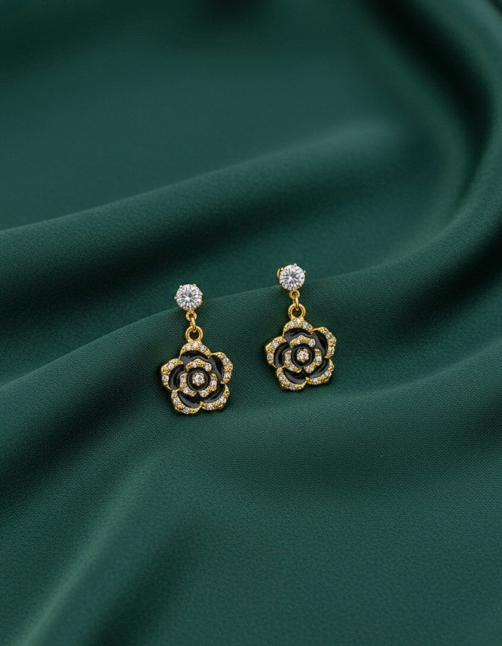 Fancy Golden &amp; Black Flower Earrings
