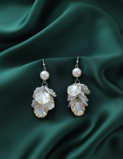 White Pearl With Petals Design Earrings