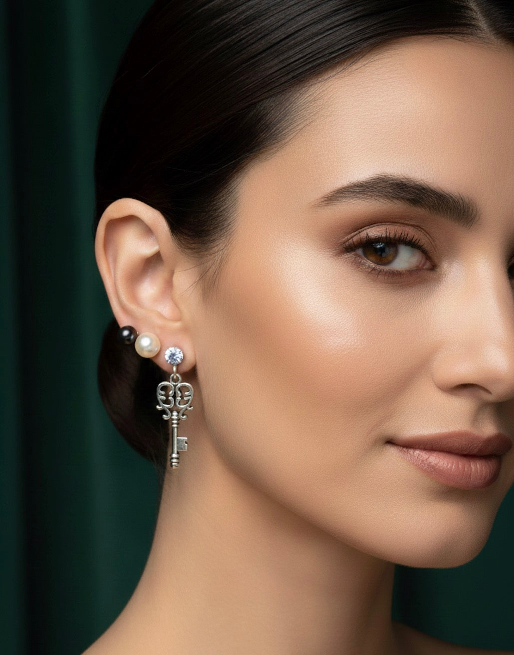 Two Mini Studs &amp; one Key Style Earrings