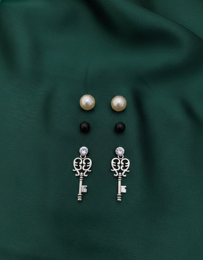 Two Mini Studs & one Key Style Earrings
