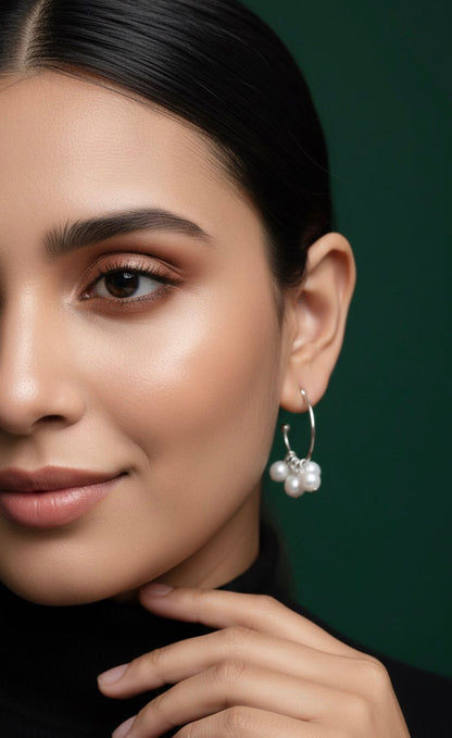 Silver Plated Beautiful Pearls Hoop