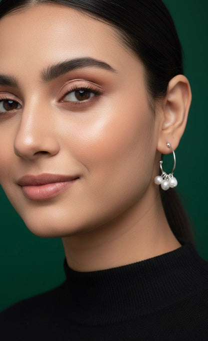 Silver Plated Beautiful Pearls Hoop