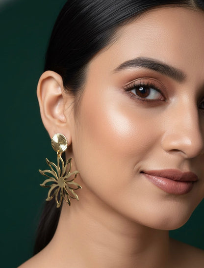 Gold Plated Antique Flower Earrings