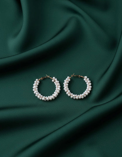 Fancy White Beaded Hoops