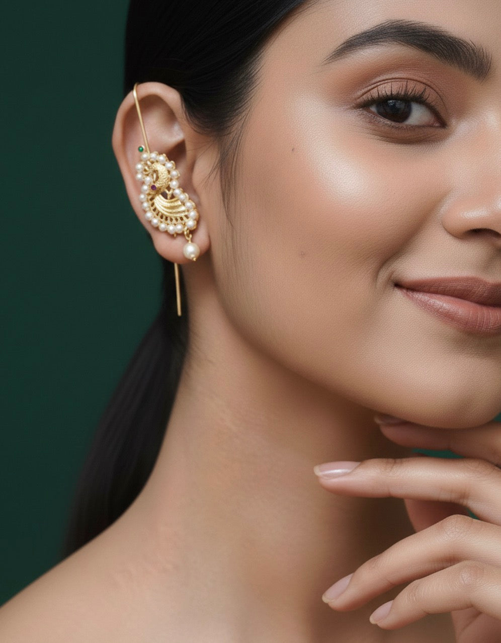 Gold Plated Fancy Beaded Ear Cuff
