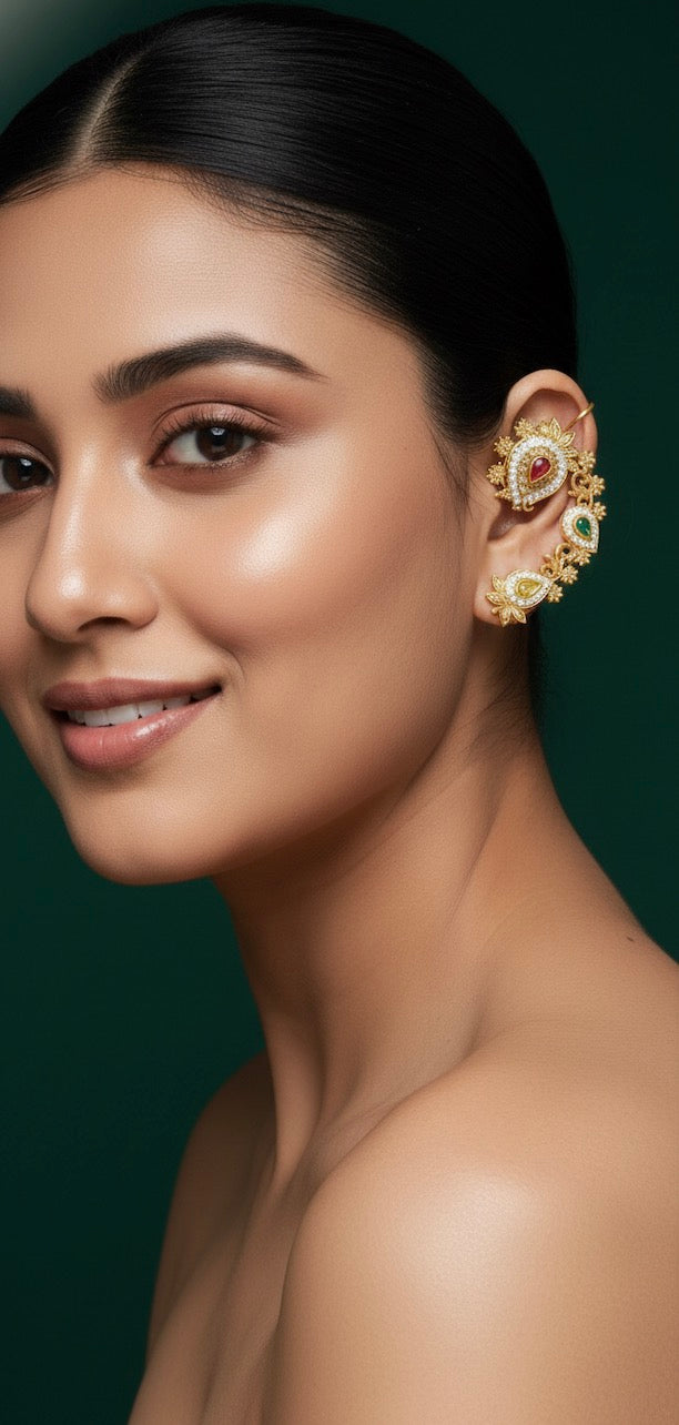 Women Gold Plated Stone Studded Ear Cuff