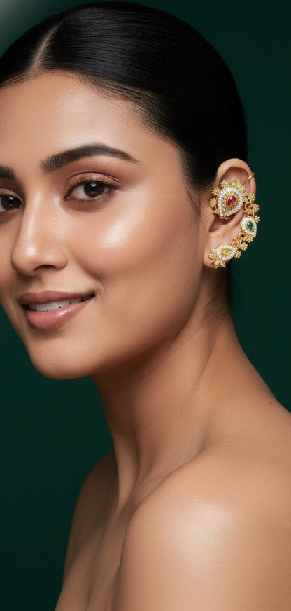 Women Gold Plated Stone Studded Ear Cuff