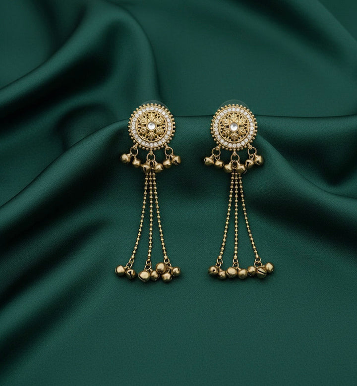 Golden Circular Shaped With Tassels Earrings